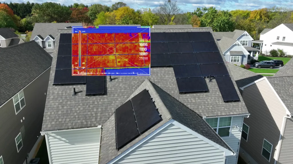 Obraz termowizyjny dachu pokazujący rozkład temperatur i izolację budynku